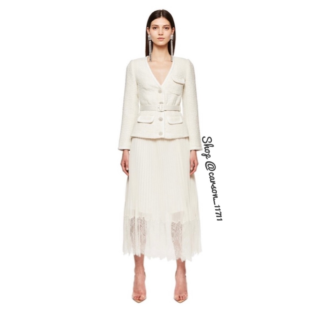 NEW Self Portrait Tweed Boucle Belted Dress US4